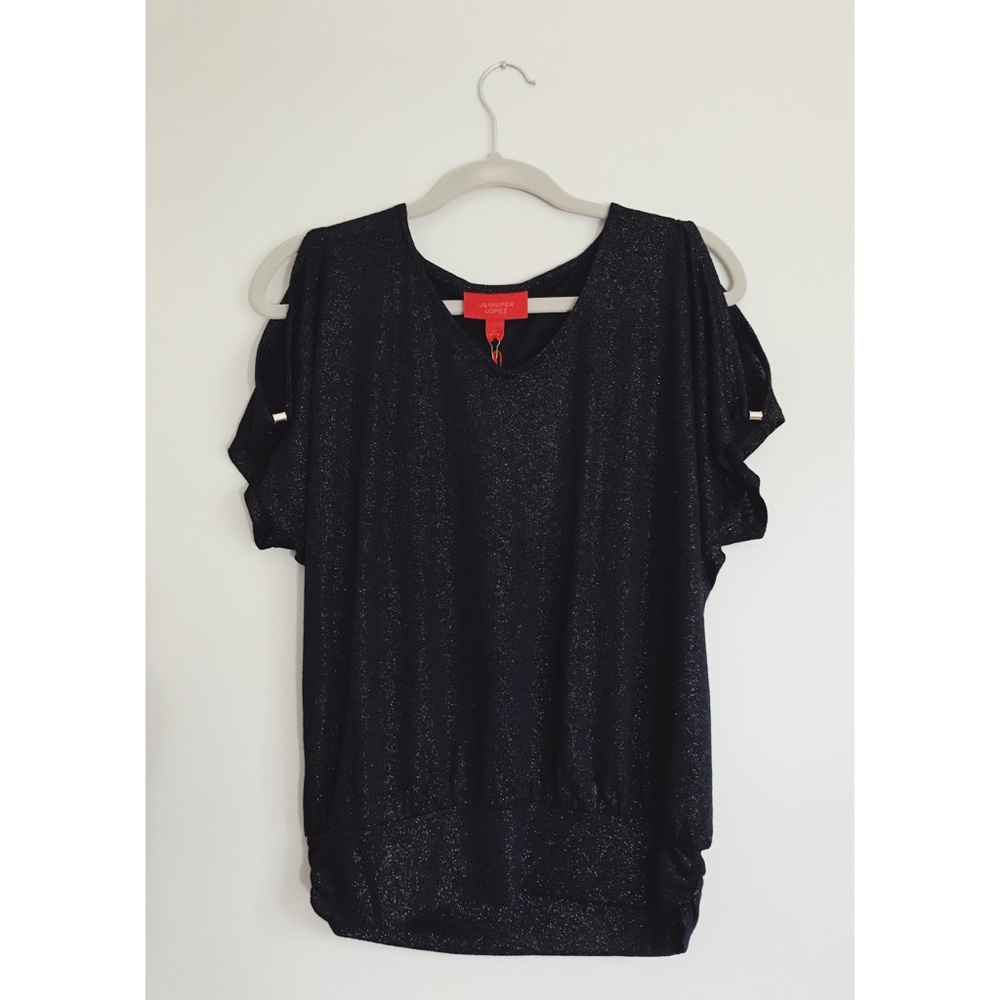 J.Lo cold shoulder sparkly top